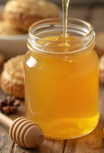 Agavesirup i liten flaske med tresleiv mot ren bakgrunn