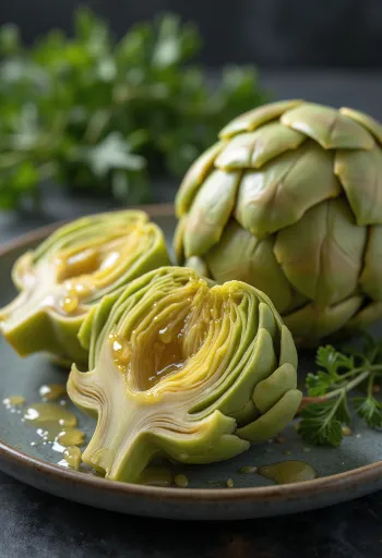 Rensede artisjokkhjerter på rustikk trebakgrunn