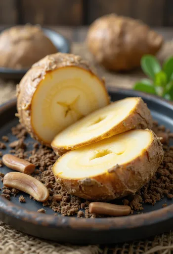 Fersk burdock-rot, hel og oppskåret