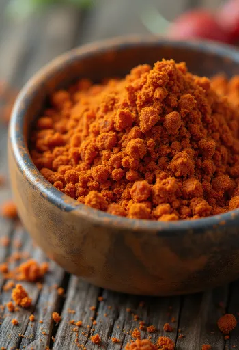 Malt kajennepepper og tørket chili på kjøkkenbenk