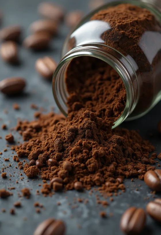 Brente sikorikaffekorn og tørket sikorirot i treskje og skål