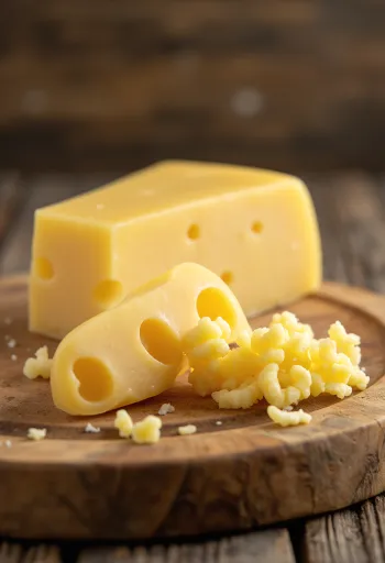 Emmentaler ost i skål på trebord