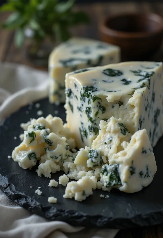 Gorgonzola ost i skål på trebord
