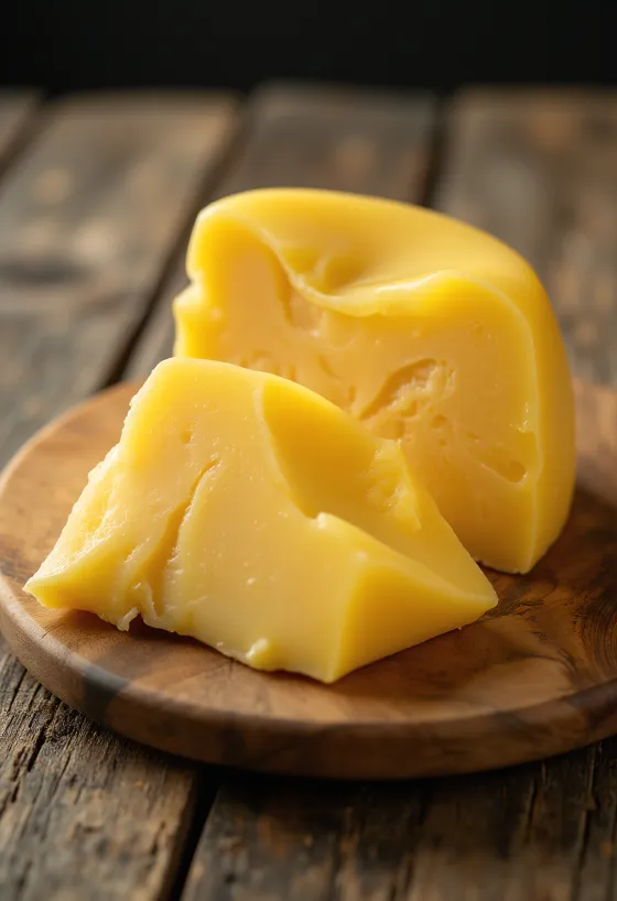 Gouda ost i skål på trebord