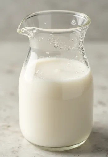 Kjernemelk i keramikkskål og glass på trebord i naturlig lys