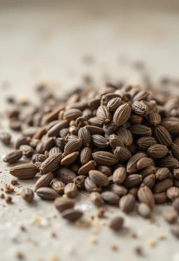 Malt karve og hele frø på kjøkkenbenk