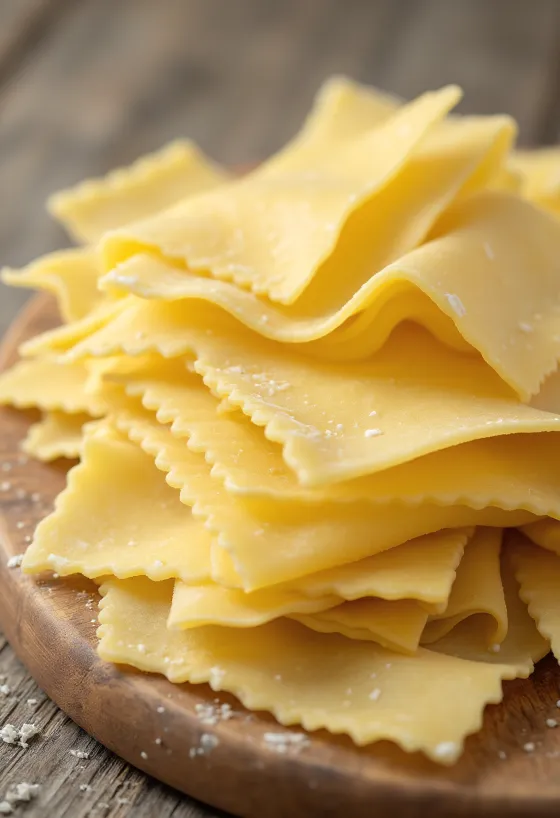 Tørre lasagneplater spredt utover en treoverflate, lagvis