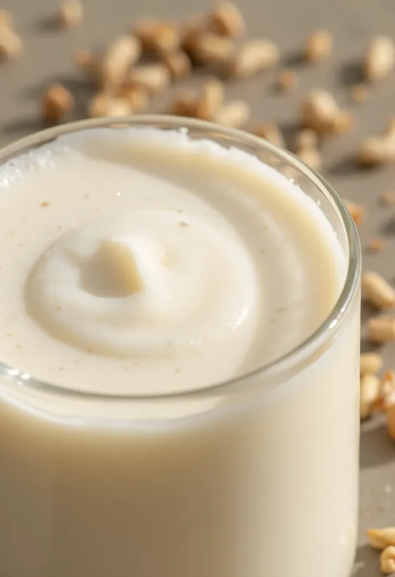 Linfrømelk i glass, ved siden av en skål med gylne og brune linfrø