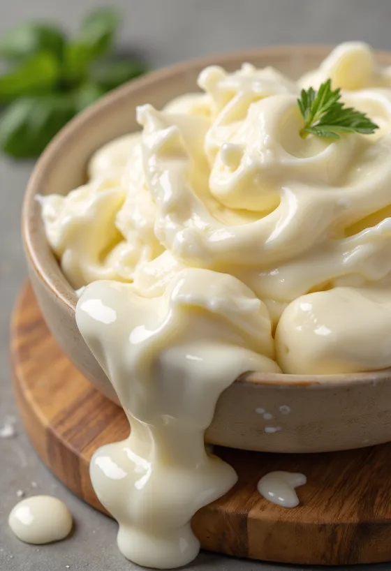 Silkesmyk mascarpone i en keramikkskål med skje