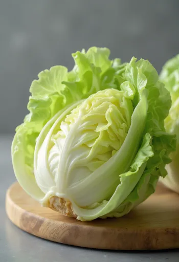 Frisk sukkertoppsalat, med lysegrønne blader på skjærefjøl