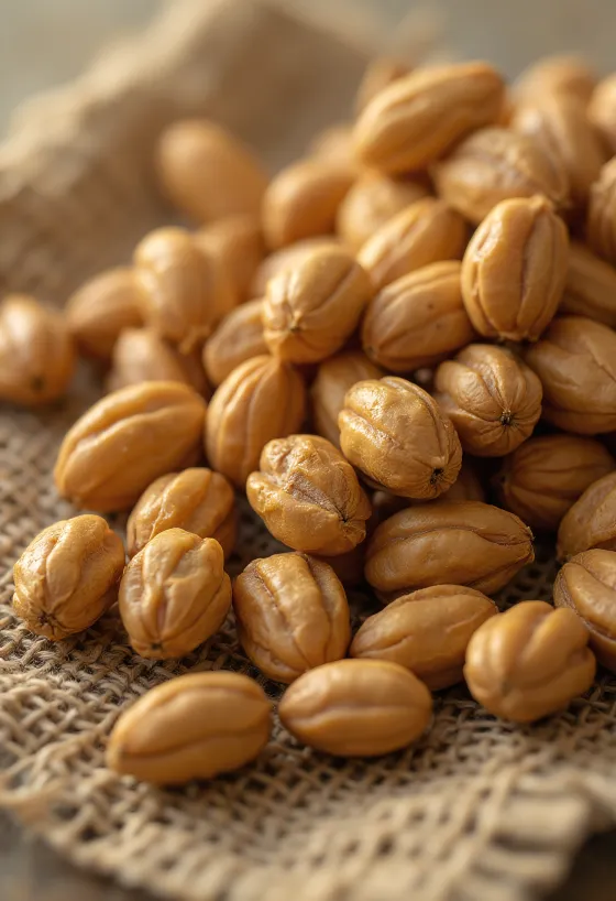 Kremet peanøttsmør i glass, med peanøtter rundt