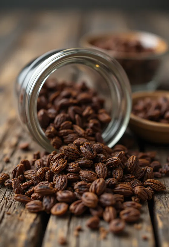 Røkt salt i glass, brunlig farge