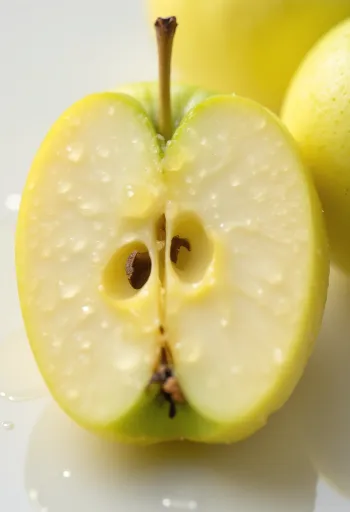 Friske Golden Delicious epler og eplebåter på skjærebrett