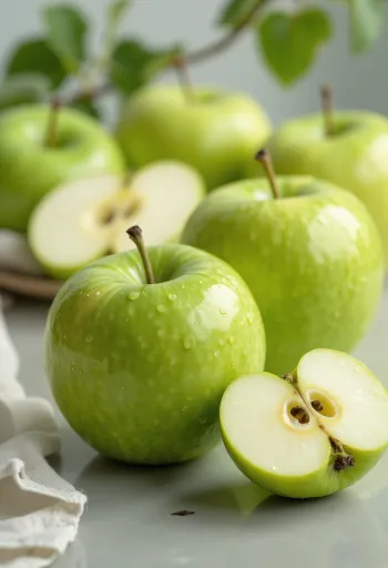 Friske Granny Smith epler og eplebåter på skjærebrett