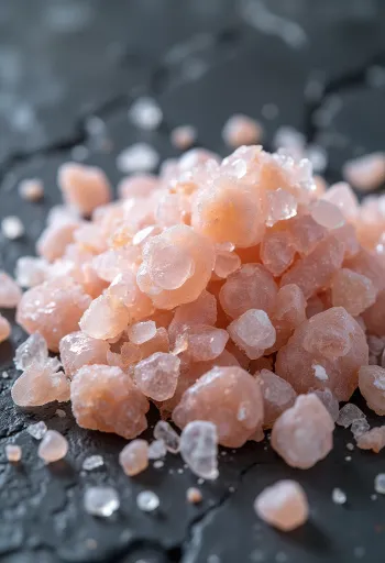 Rosa himalayasalt i glasskrukke og krystaller