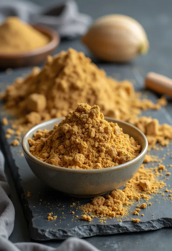 Nonifrukt og nonipulver i lite glass, omgitt av tørkede nonifrukter