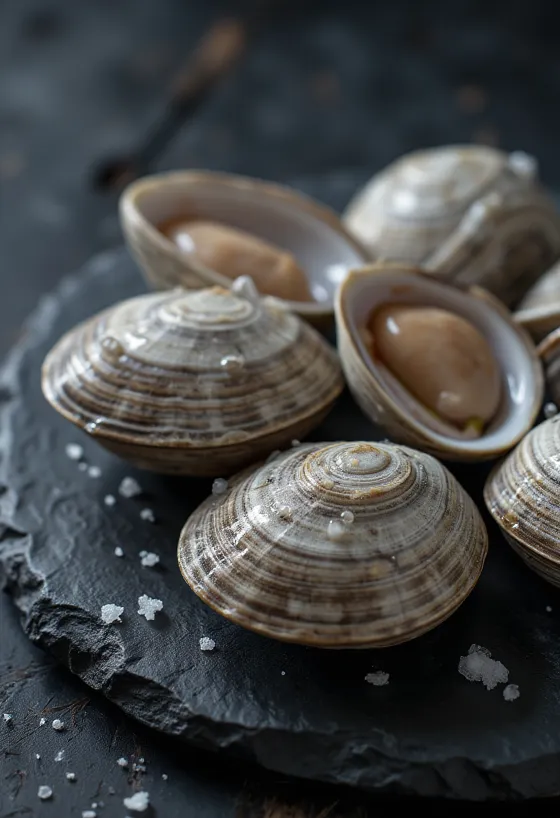 Ferske quahog-muslinger på is