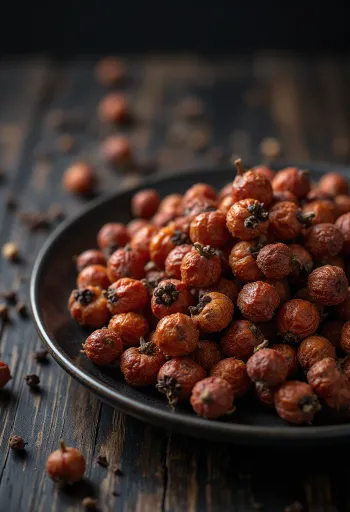 Szechuanpepperkorn på en kjøkkenbenk i tre