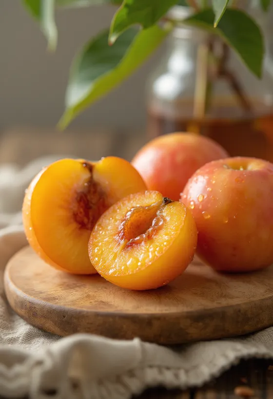 Japansk plomme (Ume) oppskåret med saftig fruktkjøtt