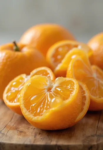 Mandarinskive, knalloransje fruktkjøtt og frisk tekstur