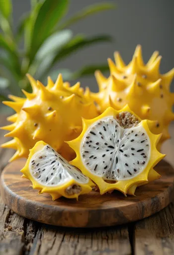 Gul dragefrukt (pitahaya) med gult skall og hvitt fruktkjøtt
