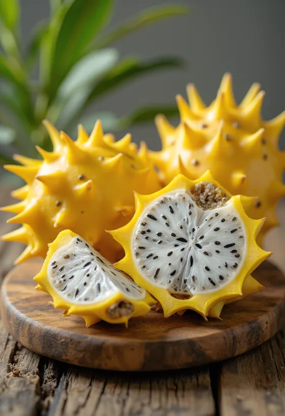 Gul dragefrukt (pitahaya) med gult skall og hvitt fruktkjøtt