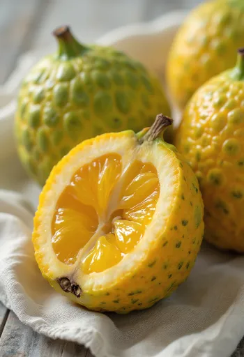 Ugli-frukt med gulgrønt skall og oransje fruktkjøtt