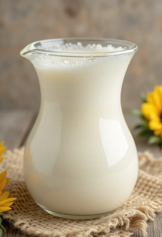 Solsikkemelk i glass, ved siden av skål med avskallede solsikkefrø