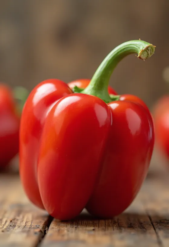 Frisk rød, grønn og gul paprika, i skiver og hel på treunderlag