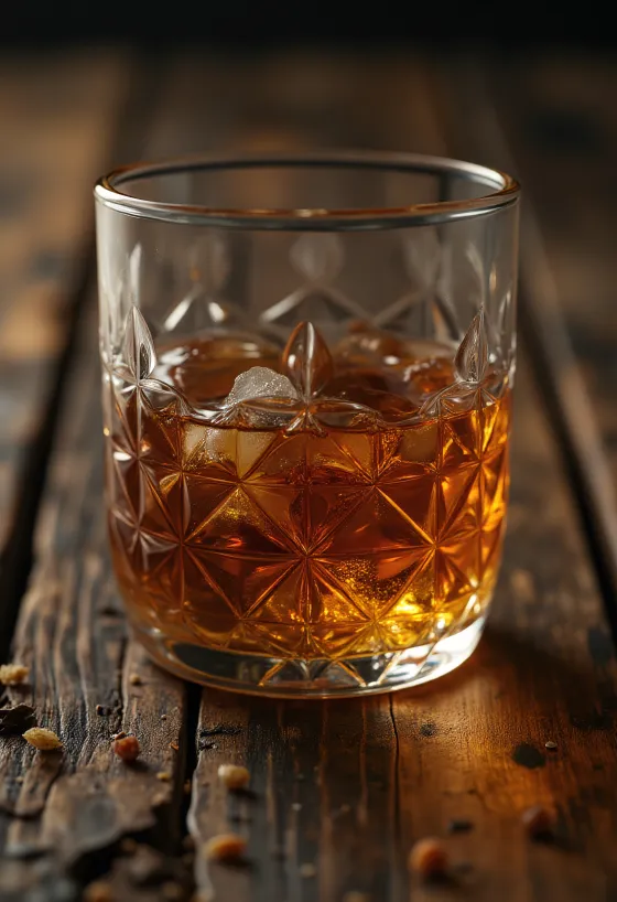 Romflaske og glass servert med brunt sukker, sukkerrør og lime