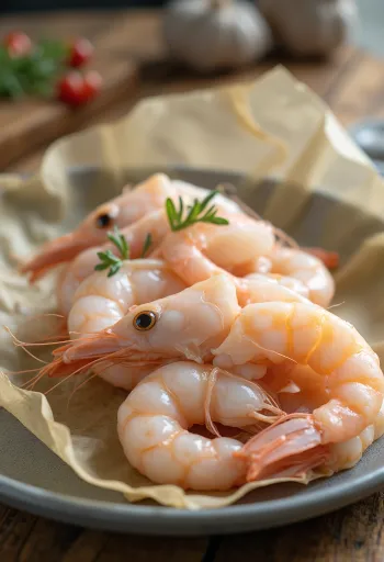 Ferskt sjøkrepskjøtt (scampi) på is med sitron og persille