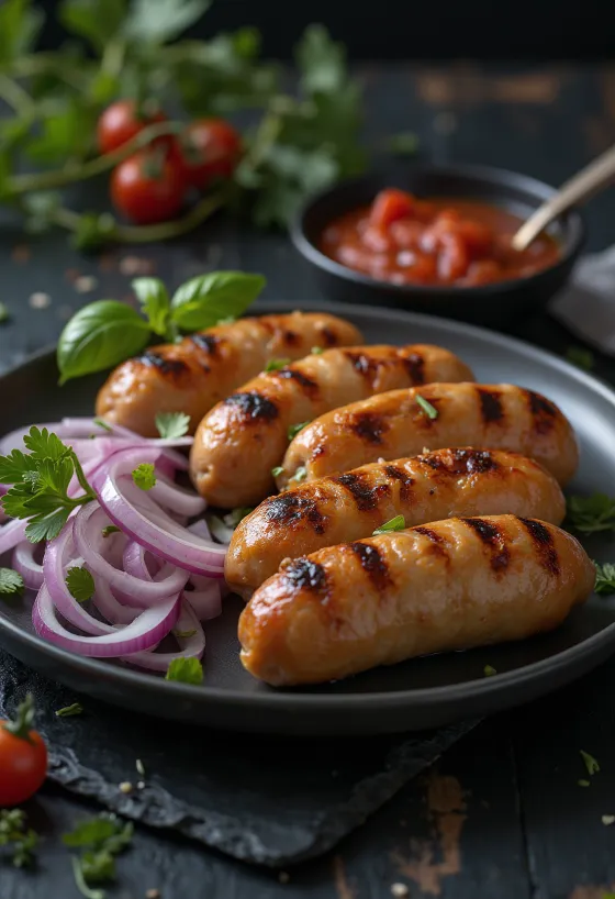 Cevapcici servert med ajvar og brød
