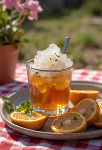 Mint Julep cocktail pyntet med mynteblad og knust is