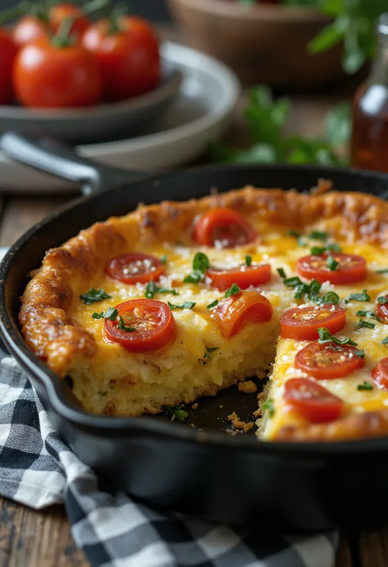 Frittata med tomat og basilikum servert fersk