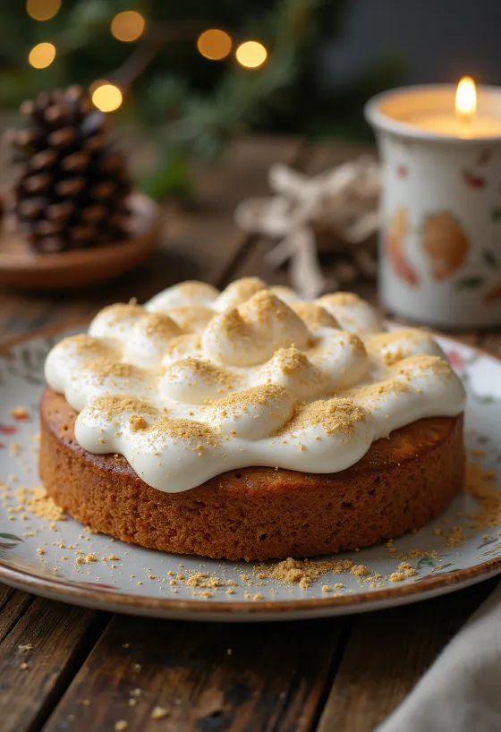 Krydderkake til jul pyntet med kanel og gullstøv