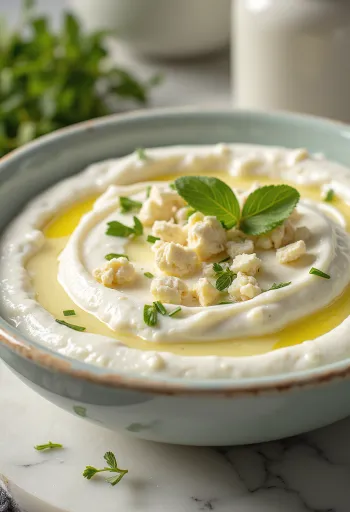 Fetadressing med dill og yoghurt servert med ferskt pitabrød