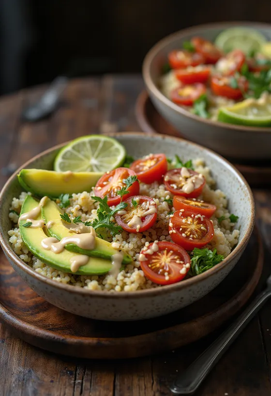 Quinoa Buddha bowl med lime og tahini