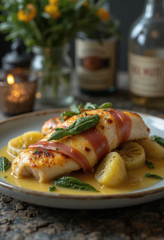 Saltimbocca servert med artisjokk og frisk salvie