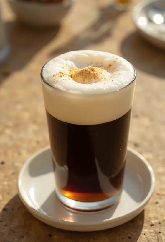 Kremet Irish Coffee i glass, pyntet med krem og revet sjokolade