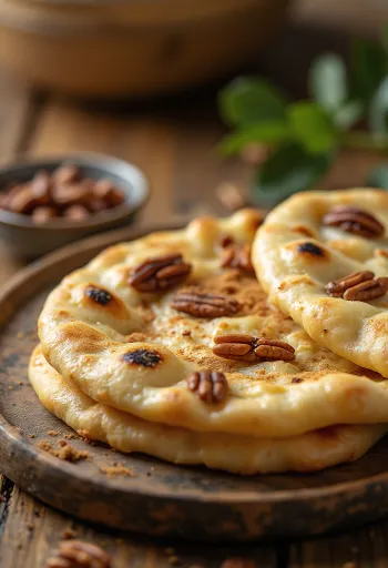 Naanbrød med pekannøtter servert
