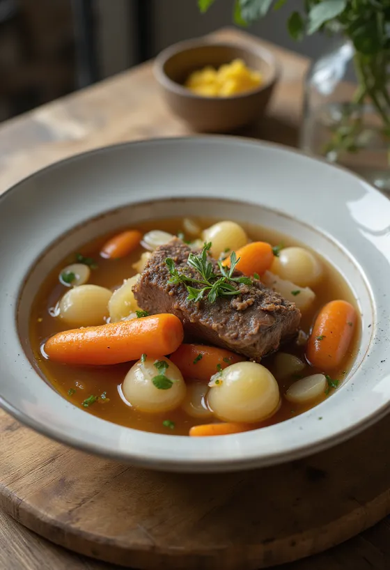 Pot-au-feu, tradisjonell fransk kjøttsuppe med grønnsaker