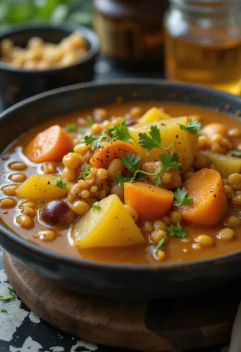 Sambar med blandede grønnsaker servert med ris