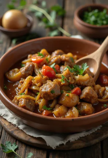 Tripas servert med persille, frisk koriander og sitron