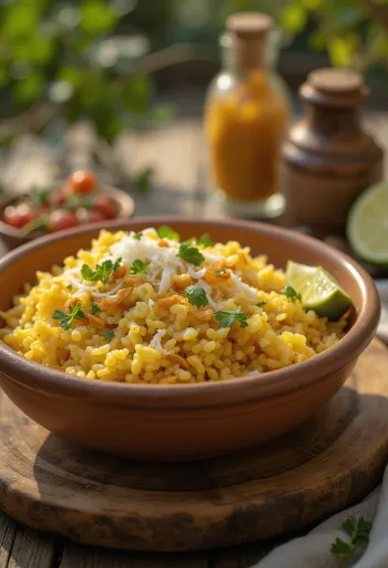 Bajra upma, servert med frisk koriander og lime