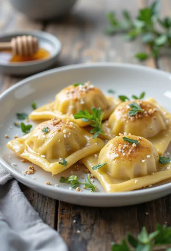 Hjemmelaget ravioli servert i skål