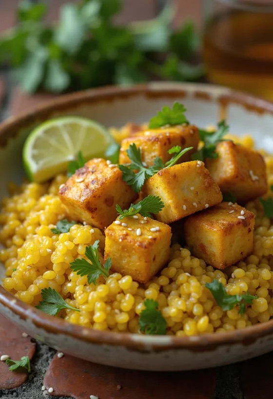 Stekt tofu med lime og karri-quinoa