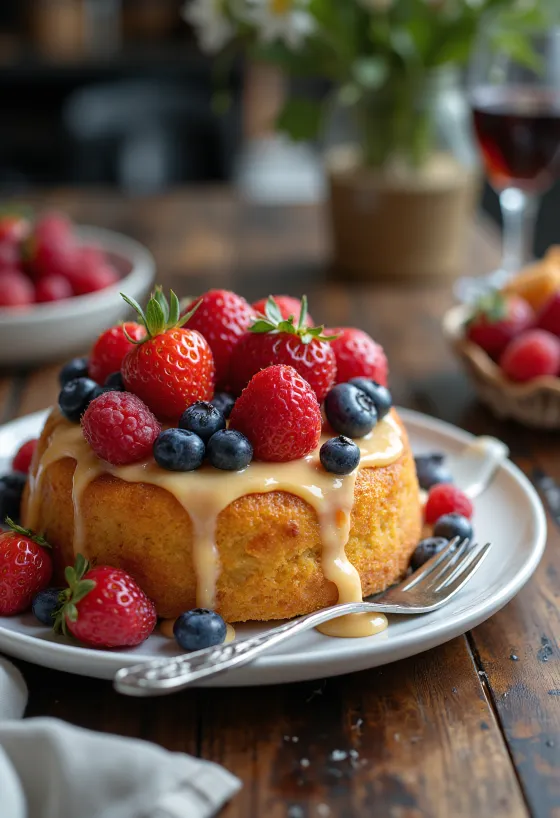 Sommerlig fruktkake pyntet med frisk frukt