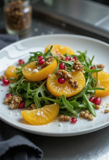 Frisk ruccolasalat med appelsinbåter og valnøtter