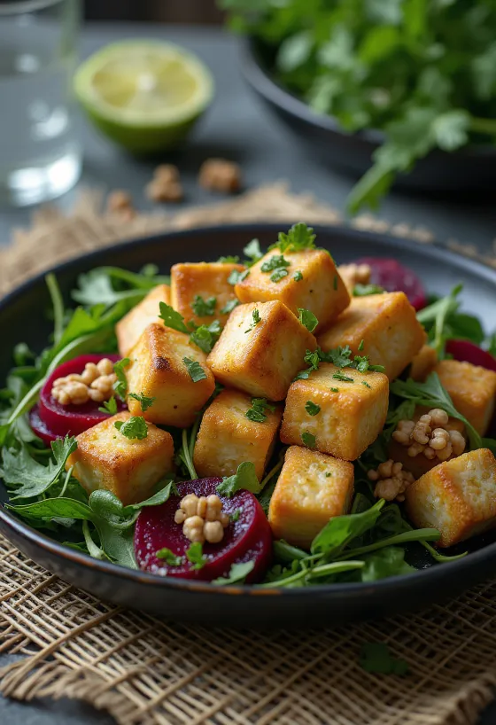 Stekt tofu med lime og rødbetsalat
