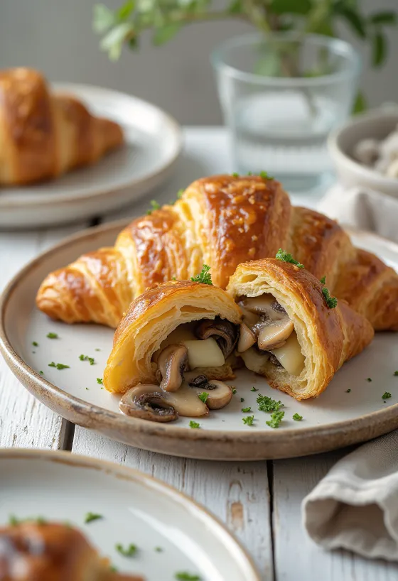 Croissant med sopp servert